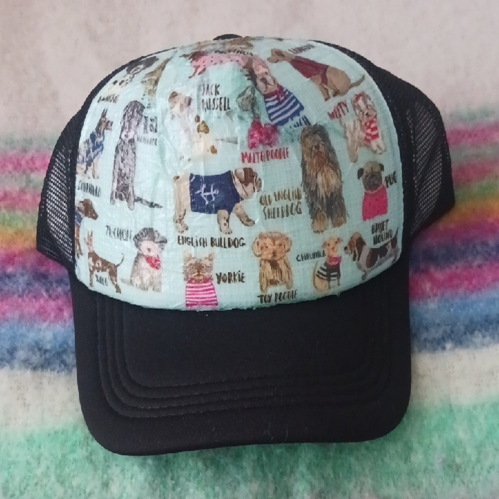 Handmade Dog Print Black Mesh Cap